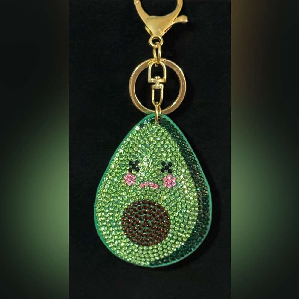 Little Green Avocado Rhinestone Bag Charm Keyring